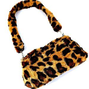 Women's Handbag Shoulder Bag Purse Faux Fur Brown Leopard Animal Print